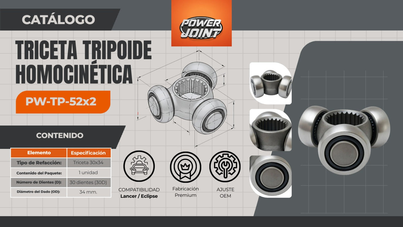 Triceta Tripoide Homocinética PW-TP-52x2: Ajuste OEM Premium para Mitsubishi Lancer y Eclipse
