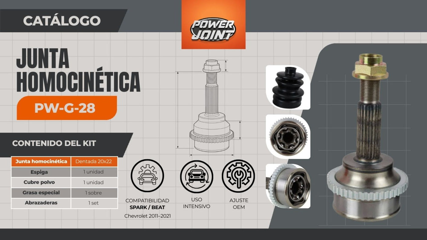 Junta Homocinética PW-G-28: La solución OEM Premium para Spark y Beat (2011–2021)