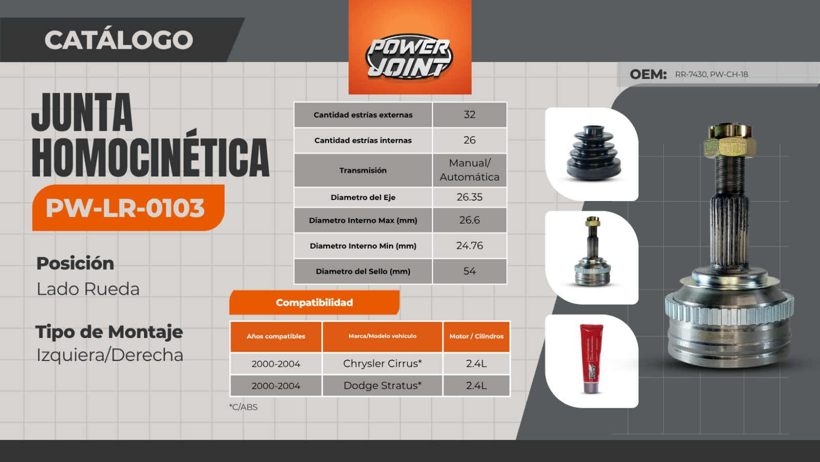 Junta Homocinética PW-LR-0103: Precisión, Rendimiento y Compatibilidad para tu Vehículo