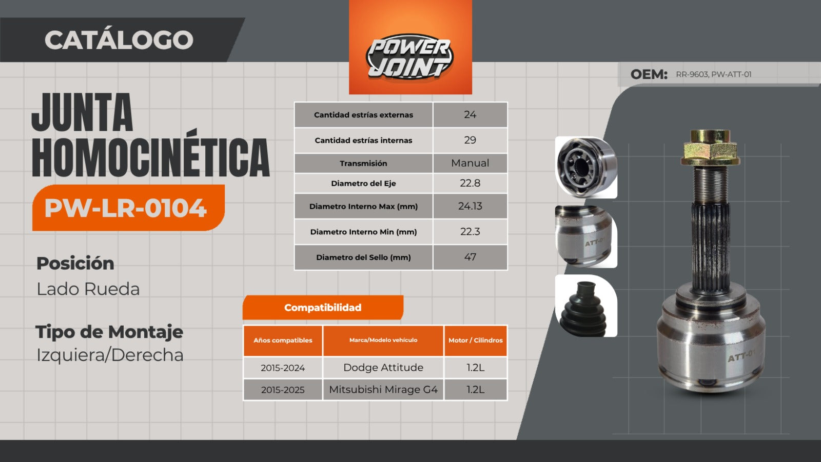 Junta Homocinética PW-LR-0104: Precisión y Rendimiento para Sistemas de Transmisión Modernos