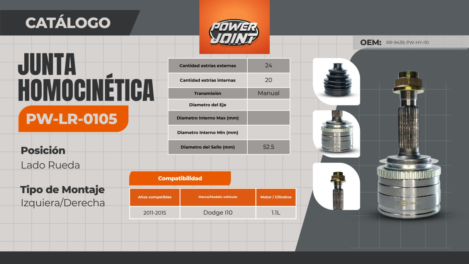 Junta Homocinética PW-LR-0105: Precisión y Rendimiento para Dodge i10