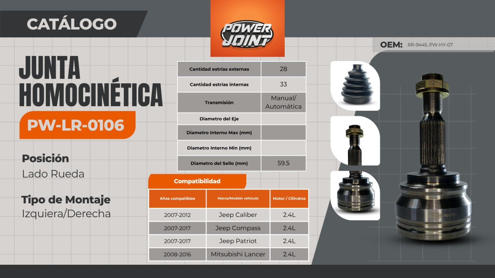 Junta Homocinética PW-LR-0106: Rendimiento y Durabilidad para Sistemas de Transmisión Exigentes