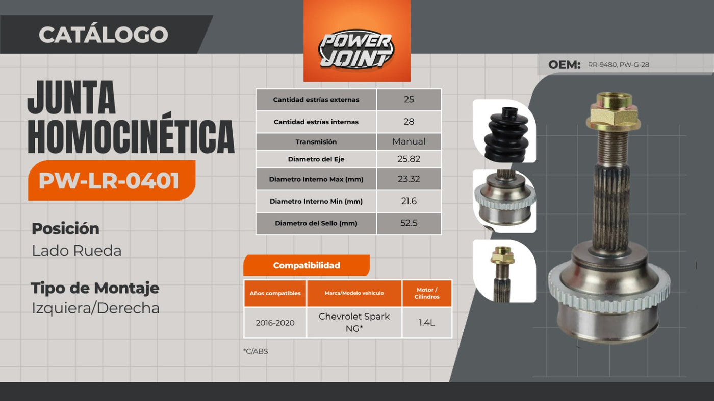 Junta Homocinética PW-LR-0401: La solución OEM Premium para Spark y Beat (2011–2021)