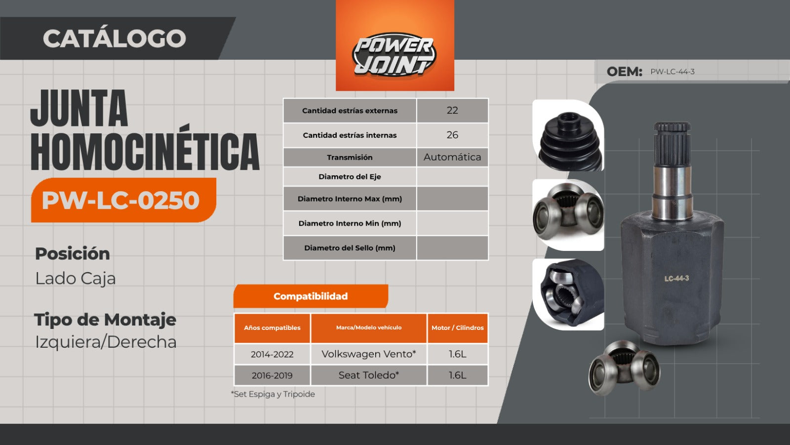 POWER JOINT PW-LC-0250: La junta homocinética ideal para Volkswagen Vento y SEAT Toledo