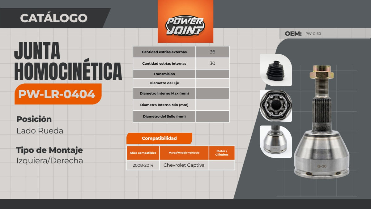 ¿Buscas una junta homocinética para tu Chevrolet Captiva? Conoce la PW-LR-0404